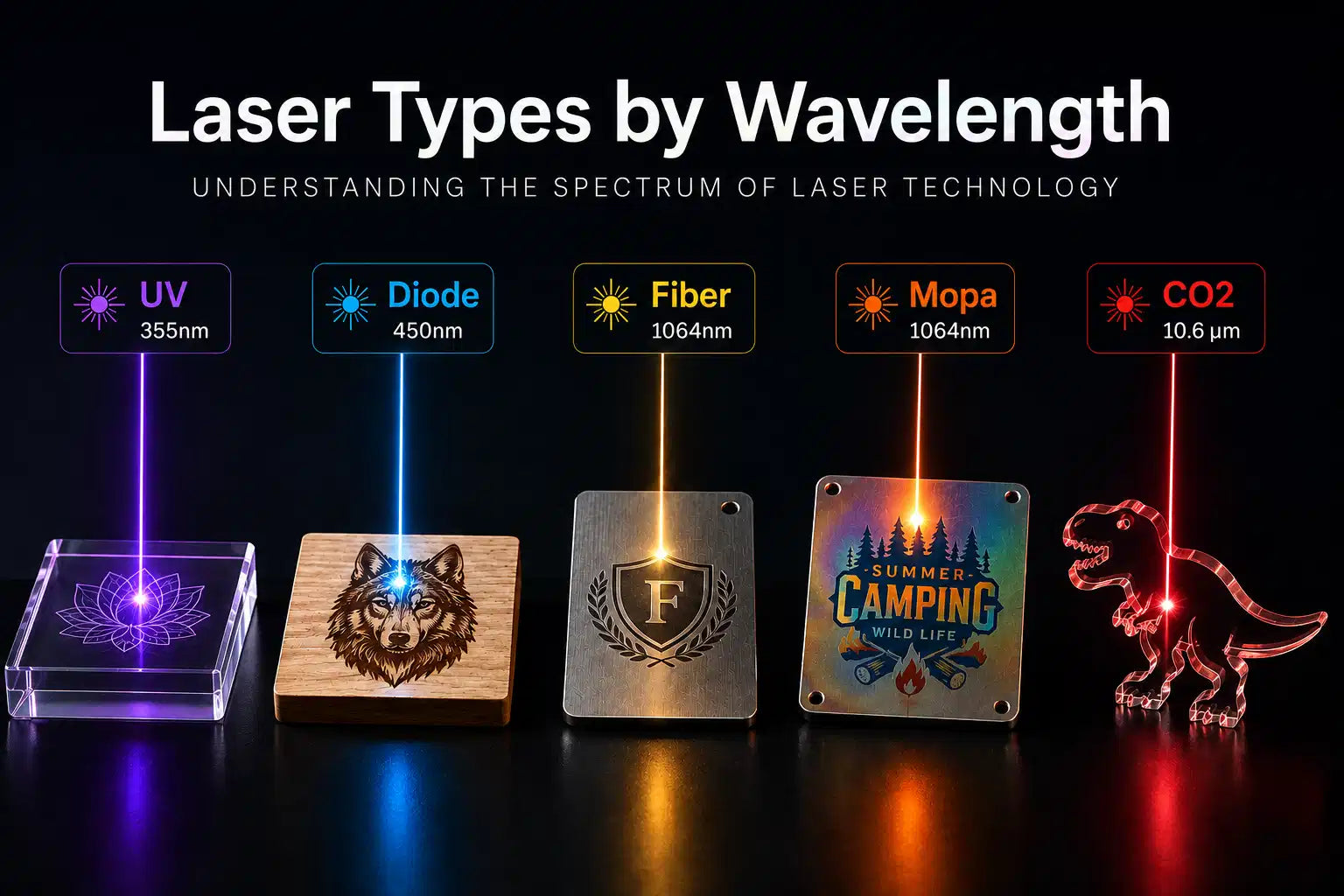 Types of Laser Engravers: CO₂, Diode, Fiber, MOPA, and UV Compared