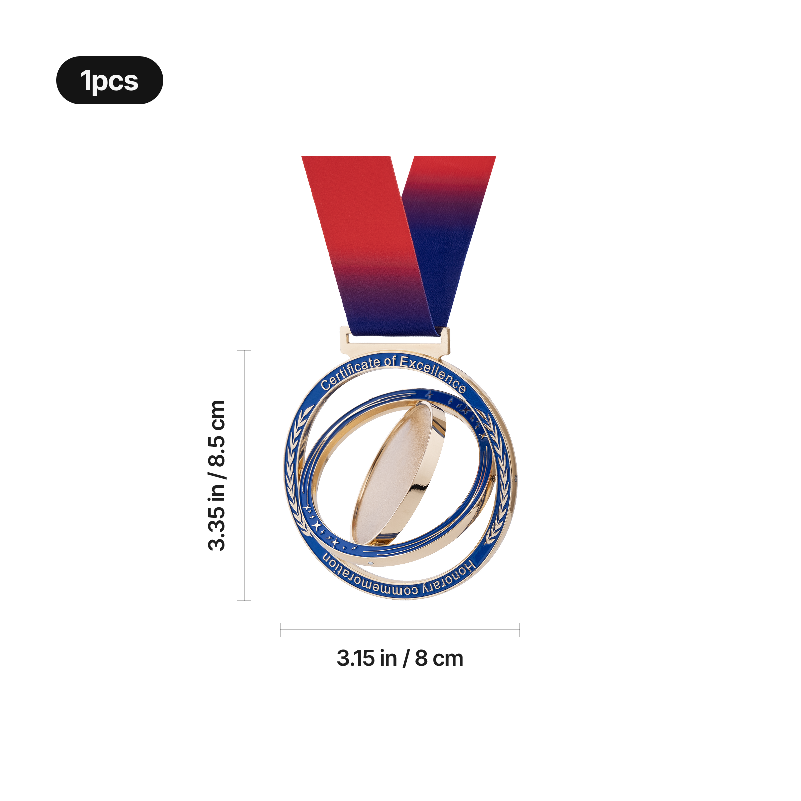 Blue and gold star patterned metal spinning medal 04