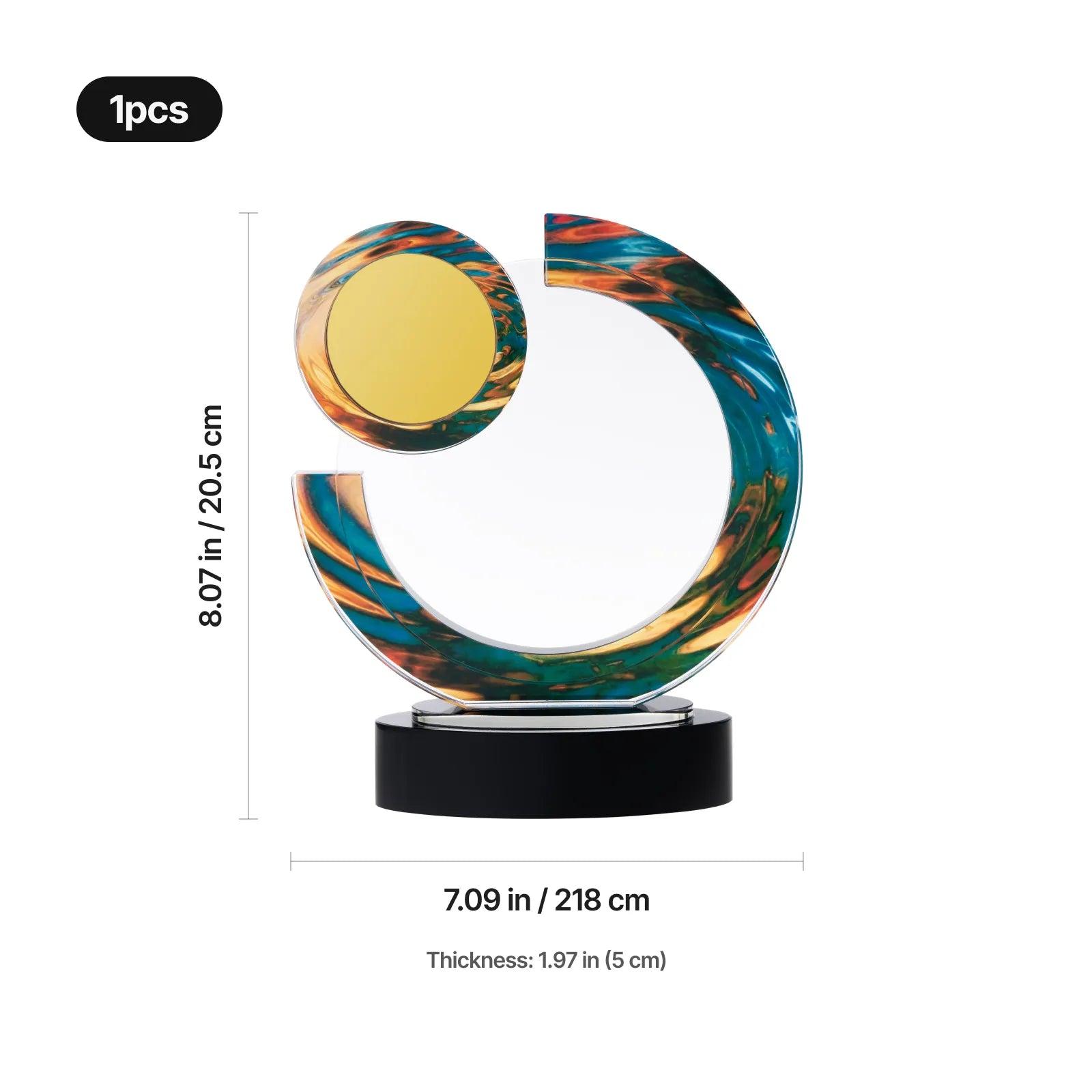 Colored swirl crystal trophy with marble base 02