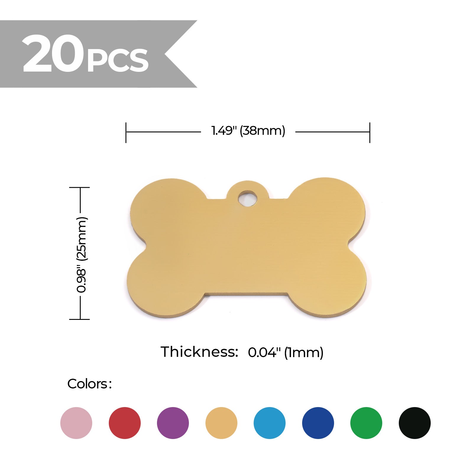 Mixed Color Anodized Aluminum Bone Dog Tag (20Pcs)