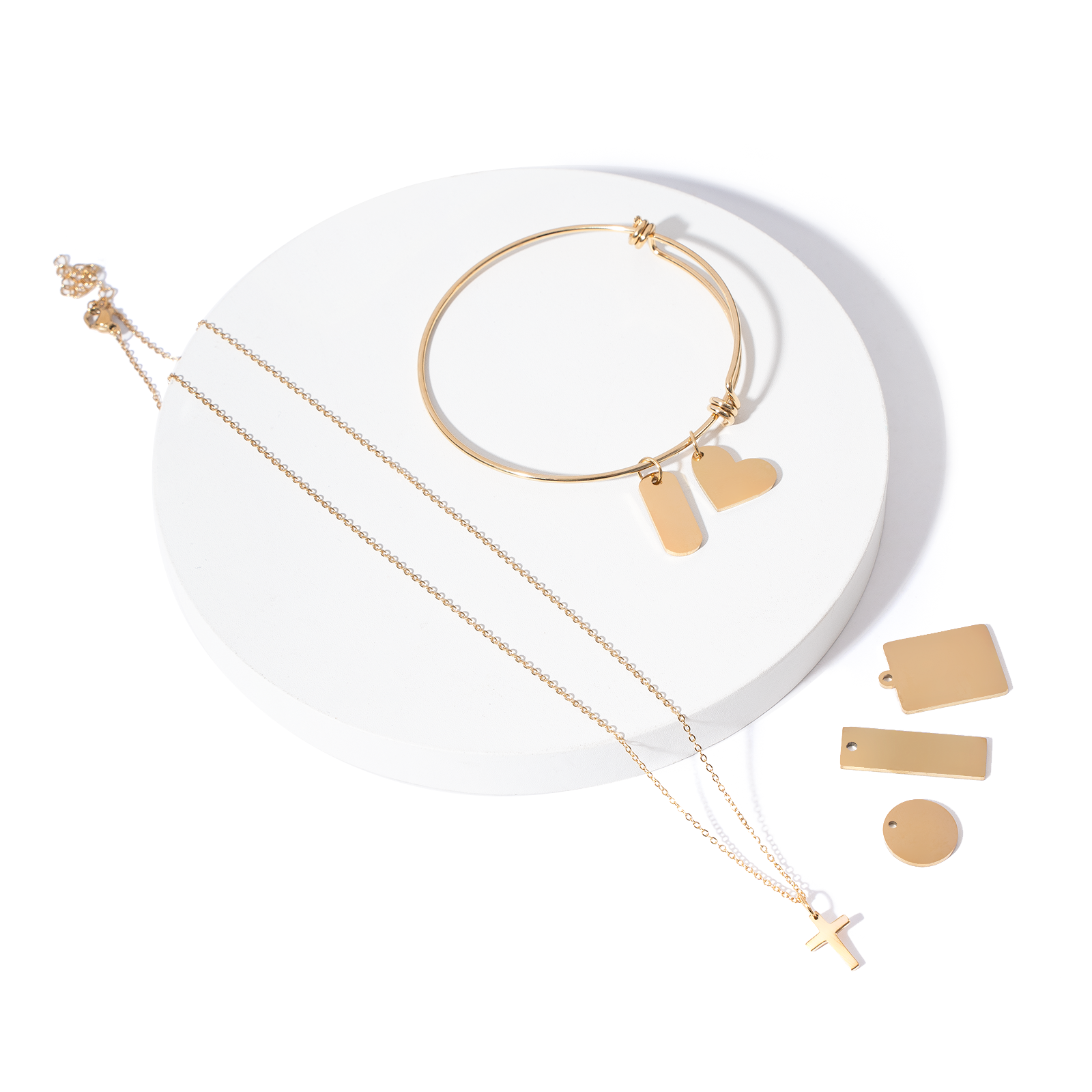 Gold Stainless Steel Necklace Bracelet Tag DIY Set